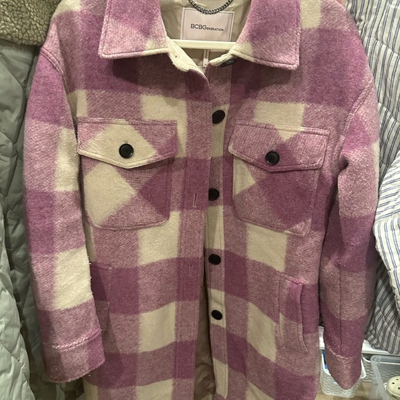 Plaid purple and Cream Women's Coat - Picture 3 of 4